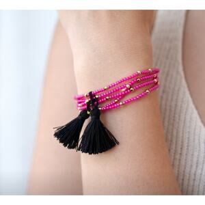 Express Pink Beaded Stretch Tassle Bracelet Set New
